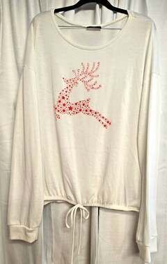 Scarlett Plus Women’s 3X White/Red Reindeer Sweatshirt Elastic Hem